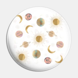 Gold Sun Moon Planets Space White illustration Pin
