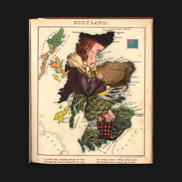 Vintage Scotland Bagpiper Map (1868) by Bravuramedia