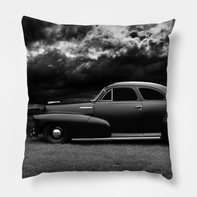 1947 Chevrolet, black white Pillow by hottehue