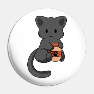 Black Cat with Coffee Pin