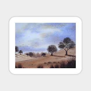 watercolour autumn landscape park trees and blue skies Magnet