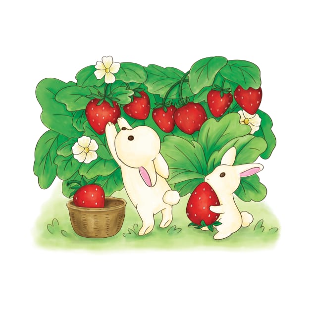Cute Rabbits Strawberry Picking by Anicue