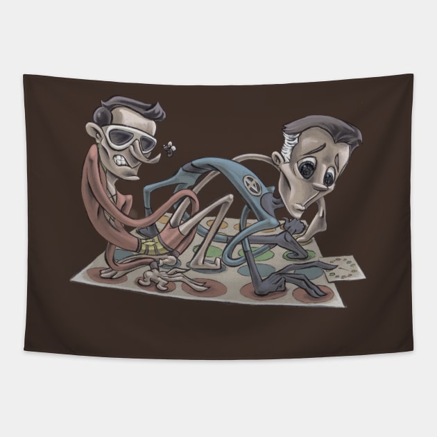 Plastic Man and Mr. Fantastic playing Twister Tapestry by majanation