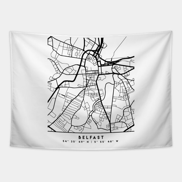 BELFAST NORTHERN IRELAND BLACK CITY STREET MAP ART Tapestry by deificusArt