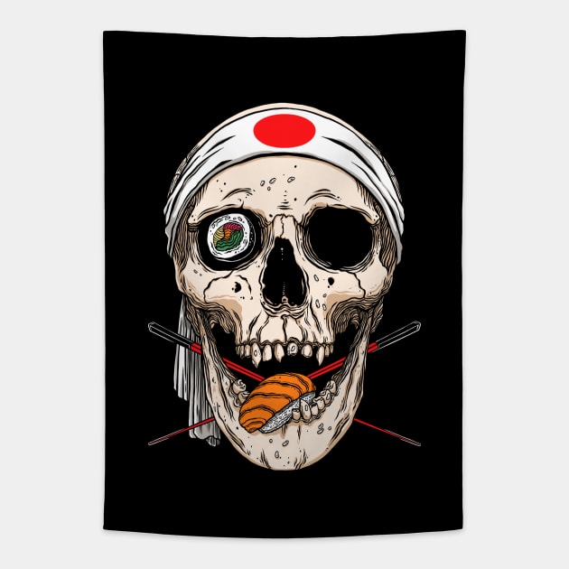 Kawaii Japanese Anime Skeleton Sushi Halloween Tapestry by OccultOmaStore