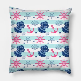 Nautical Wheel Anchor Pattern Pink Blue Aqua Pillow