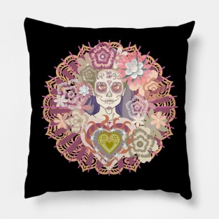 Z- Girl: Dreams of La Catrina. Digital Collage No. 9 Flaming Barbed Heart Variation Pillow