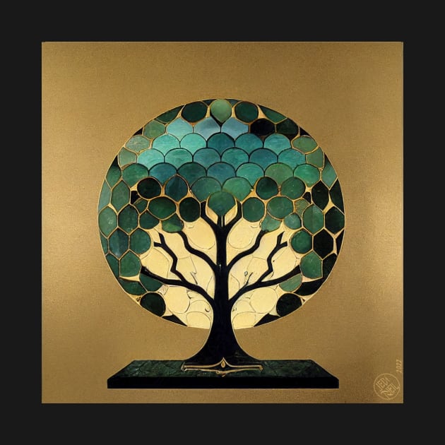 Jade Inlay Tree of Life with Gold Leaf Background by JediNeil