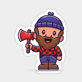 Carpenter Holding Ax Cartoon Magnet