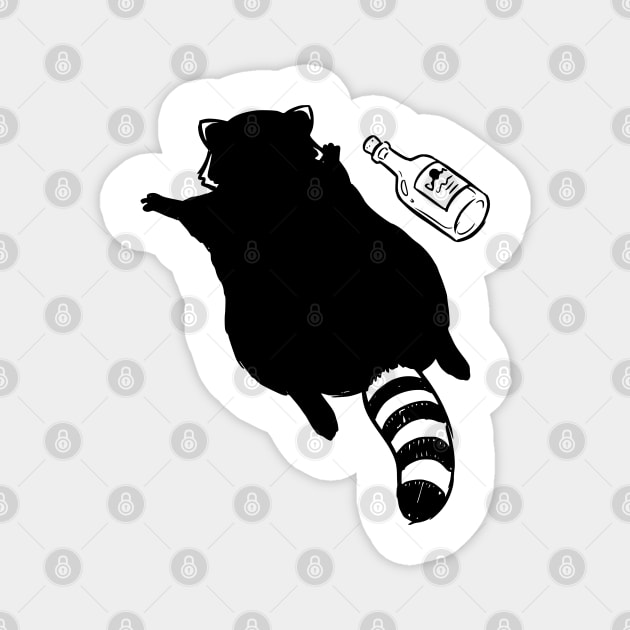 Funny passed out trashed raccoon in full sploot next to an empty bottle. Drunk raccoon passed out face down, viral meme Magnet by Luxinda