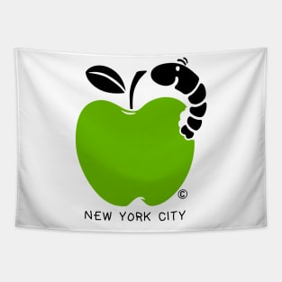 New York City Cute Wormy Green Apple Tapestry