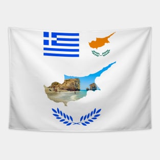 Greece & Cyprus Flag - Petra Tou Romiou attraction Tapestry