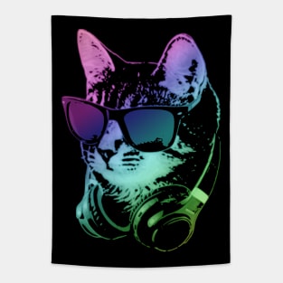 Dj Cat In Neon Lights Tapestry