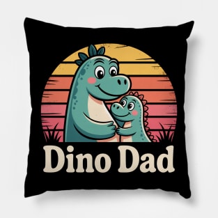 Cute Dino Dad and Baby Dinosaur Hug Retro Sunset Design Pillow