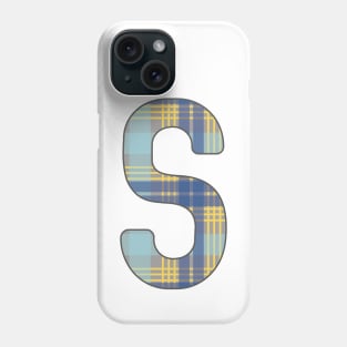 Monogram Letter S, Blue, Yellow and Grey Scottish Tartan Style Typography Design Phone Case