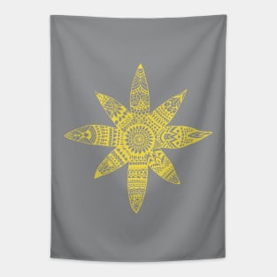 Star Mandala - Grey and Yellow Tapestry