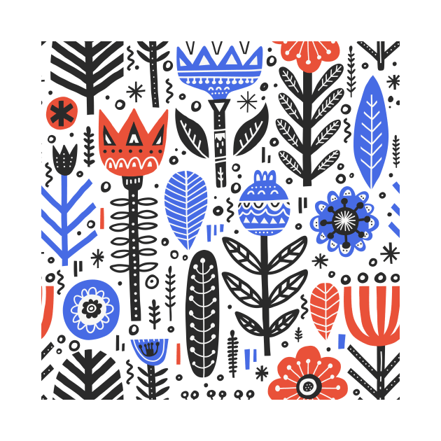 Slavic Folk Pattern with Flowers and Leaves by SybaDesign