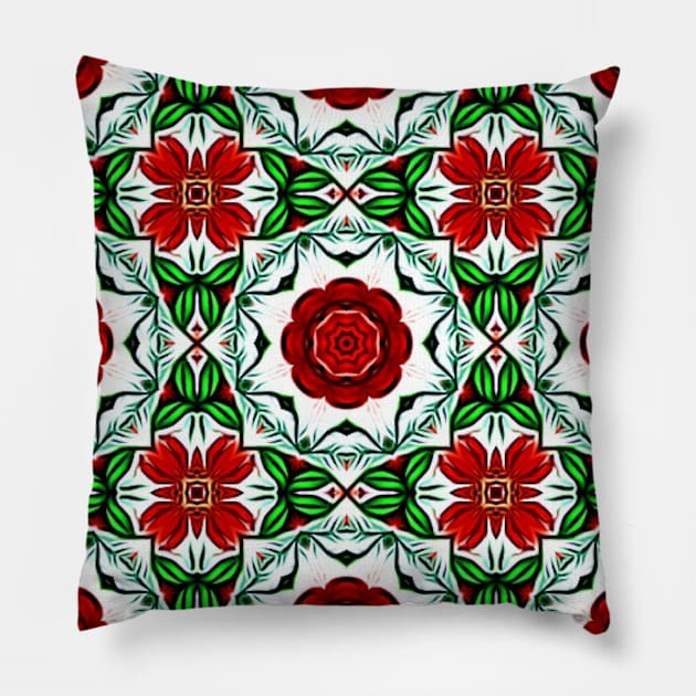 Red and Green Christmas Pattern Number 6 Pillow by BubbleMench