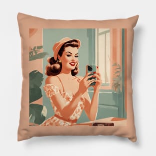 Snapshot Vintage Vanity Mirror Selfie Pin Up Art Pillow