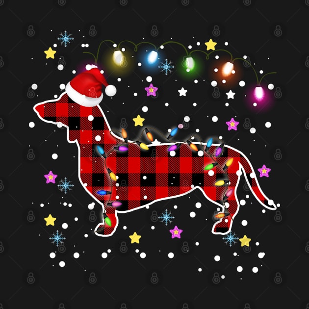 Buffalo Plaid Christmas Paw Dog with Santa hat & Lights by The Design Catalyst