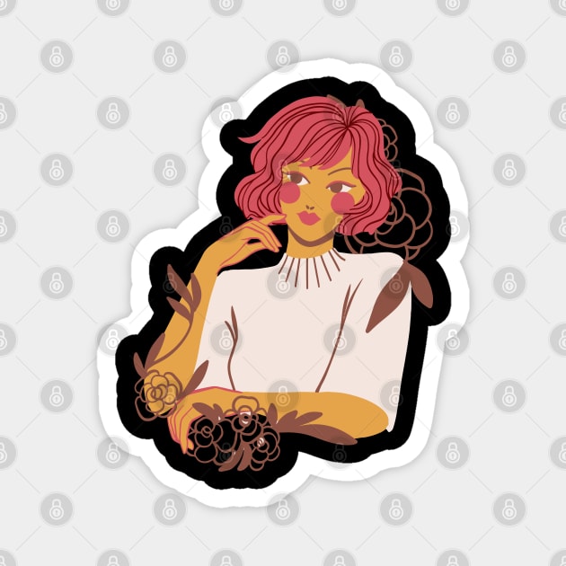 Wild Girl Floral Woman With Flowers Redhead Magnet by olivetees