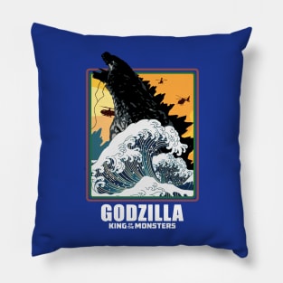 giant monsters big wave Pillow