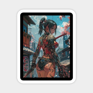 Japanese Warrior Girl Illustration Magnet