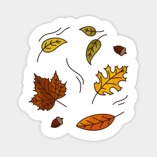 Simple autumn leaves falling acorns orange yellow green minimal cartoon maple tree Magnet