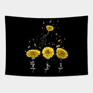 Faith Hope Love Yellow Sunflower Childhood Cancer Awareness Tapestry