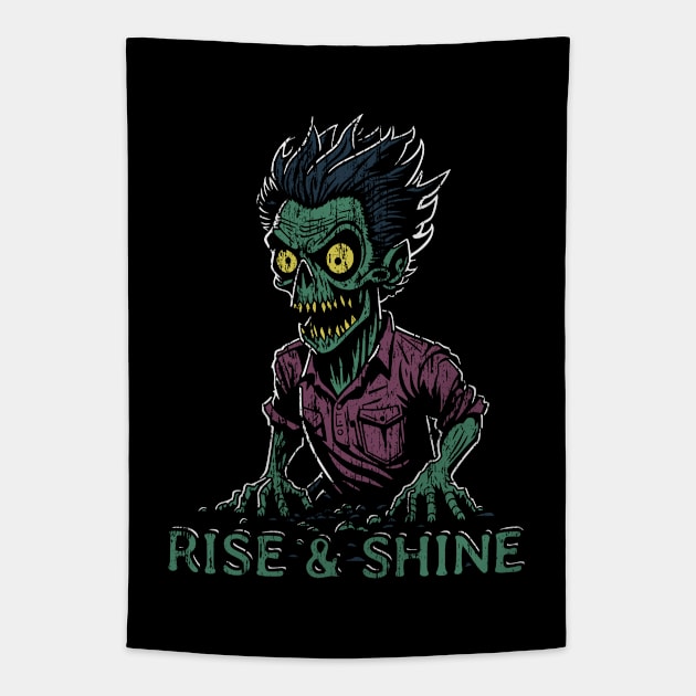 Rise and Shine Zombie distressed Tapestry by NeverDrewBefore