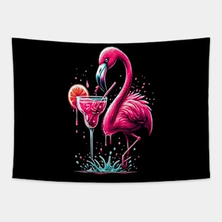 funny flamingo drinking margarita Tapestry