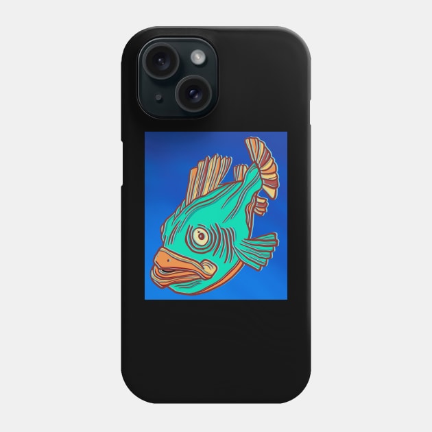 Teal cartoon fish Phone Case by DaveDanchuk