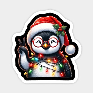 Peace Sign Hand Penguin Santa Christmas Penguin Pajamas Magnet