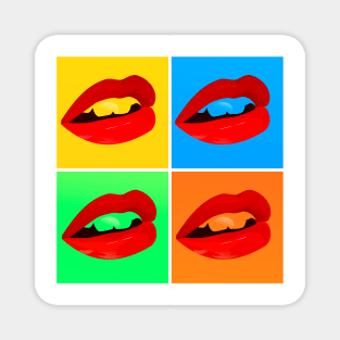 Pop lips. Pop art style mouths. Andy Warhol. Grid of four mouths pop art style. Magnet