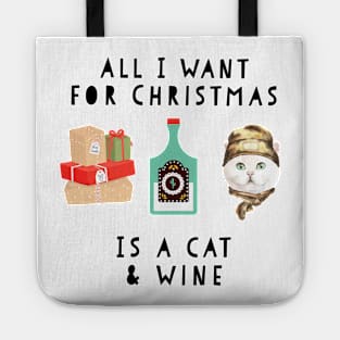 funny cat & wine christmas t shirt Tote