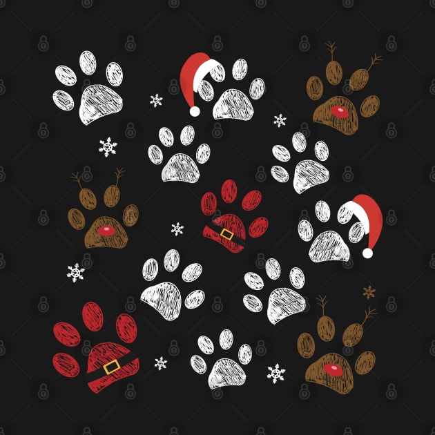 Paw prints with santa claus, deer and red hat by GULSENGUNEL