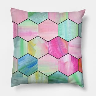 Pretty Pastel Hexagon Pattern in Oil Paint Pillow