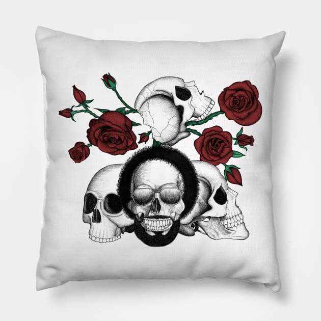 Grunge skulls and roses (afro skull included. Color version) Pillow by beatrizxe