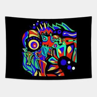 dark dogu the crimson alien knight in ecopop patterns Tapestry