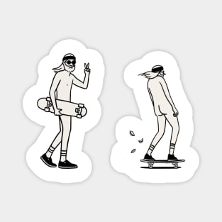 Hipster Skateboarder 2 X Hipster Skateboarder love - Digital Drawing - B&W Magnet