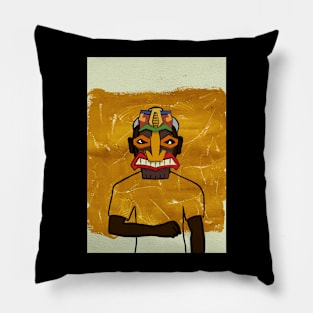 Expressionist Hawaiian Male Character with Dark Mask and Eyes Pillow