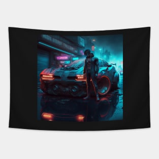 Supercar Cyberpunk Streets Tapestry