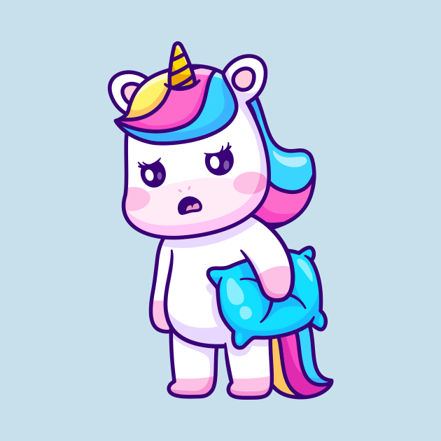 Cute Sleepy Unicorn Holding Pillow Cartoon by Catalyst Labs