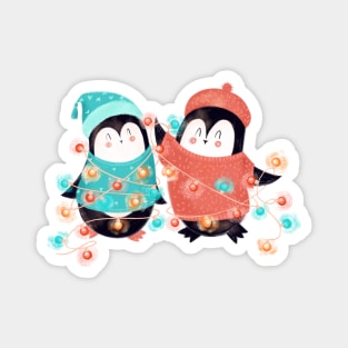 Christmas lights and penguins Magnet