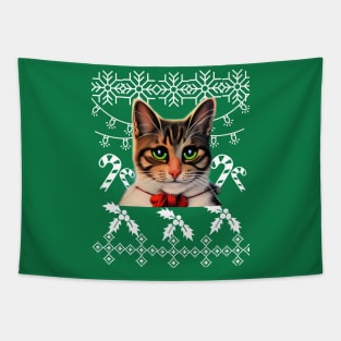 Ugly Christmas sweater with a kitty cat Tapestry