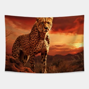 Cheetah Animal Wildlife Wilderness Colorful Realistic Illustration Tapestry