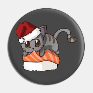 Grey Cat Salmon Sushi Christmas Pin