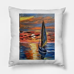 sailing at sunset . Pillow