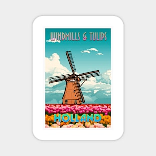 Windmills & Tulips In Holland Magnet