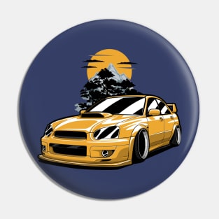 Yellow Impreza WRX STI JDM Mountains Stance Pin